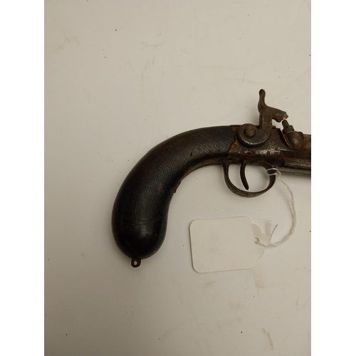 98 - 19th C. percussion capped long barrelled pistol. {30 cm L}.