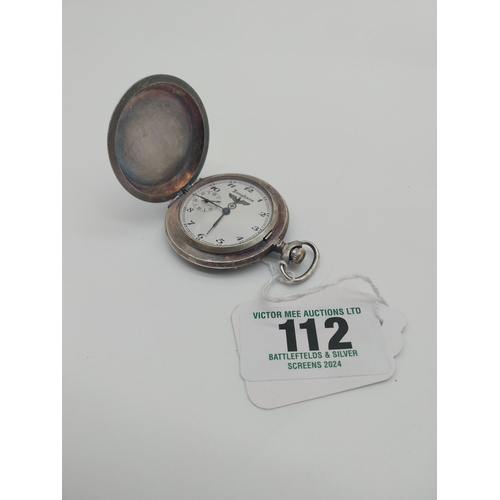 112 - German WWII Military Pocket Watch by Junghans, the white metal case with embossed swastika, the vers... 