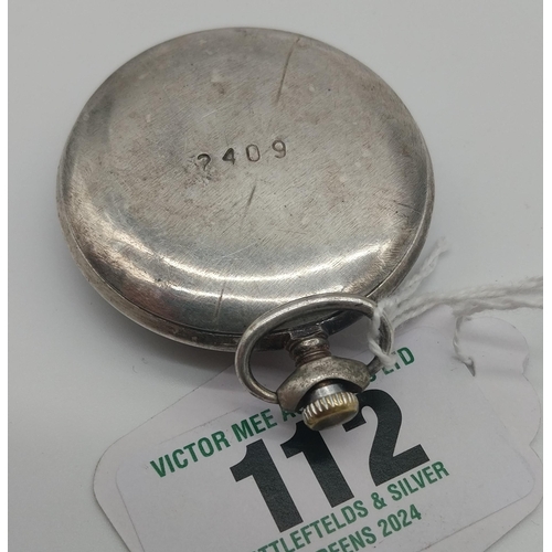 112 - German WWII Military Pocket Watch by Junghans, the white metal case with embossed swastika, the vers... 