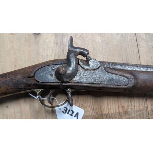 312A - 19th C Percussion cap rifle with ramrod {119cm L x 12cm W}