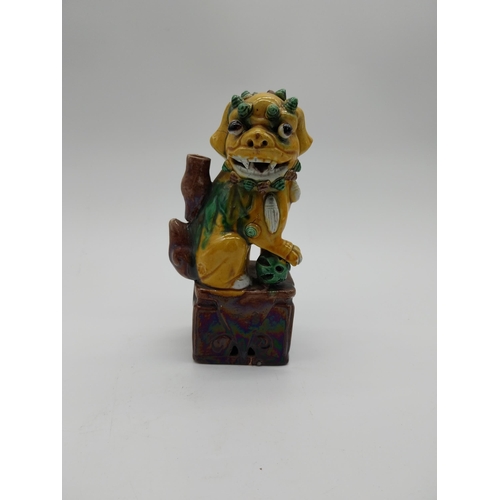 1000 - Glazed terracotta Dog of Fu. {18 cm H x 10 cm W x 7 cm D}.