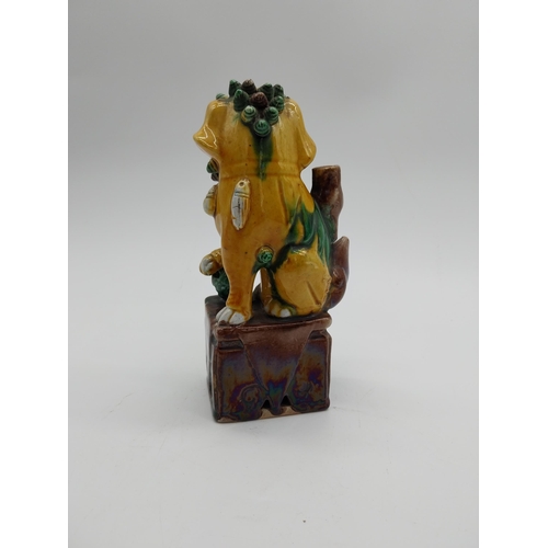 1000 - Glazed terracotta Dog of Fu. {18 cm H x 10 cm W x 7 cm D}.