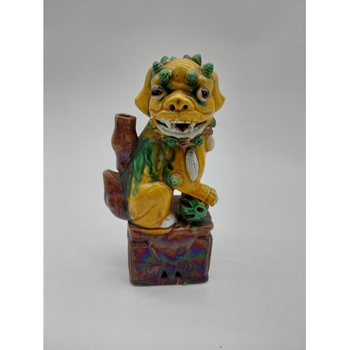 1000 - Glazed terracotta Dog of Fu. {18 cm H x 10 cm W x 7 cm D}.