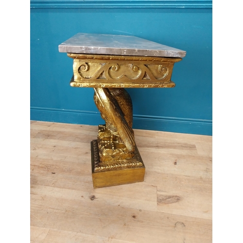 50 - Pair of 20th C. gilt cast metal marble topped console tables with outspread eagles on base in the Wi... 