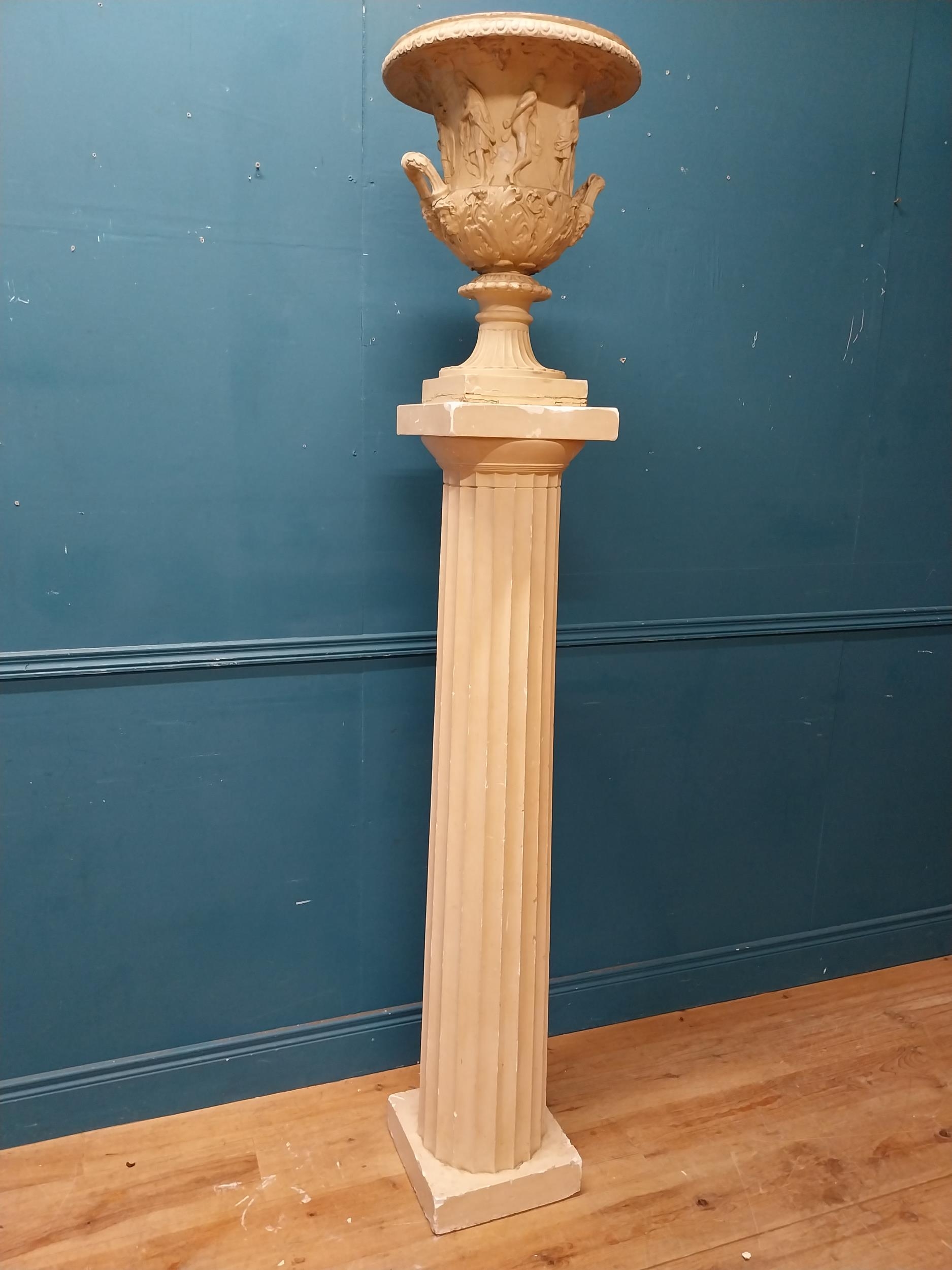 19th C. Grand Tour plaster urn raised on reeded column {197 cm H x 40 ...