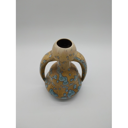 63 - Early 20th C. French ceramic vase with two handles. {26 cm H x 20 cm W x 16 cm D}.