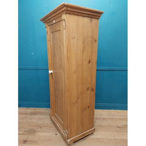 64 - Stripped pine single door kitchen cupboard with six graduated inner shelves. {188 cm H x 88 cm W x 5... 