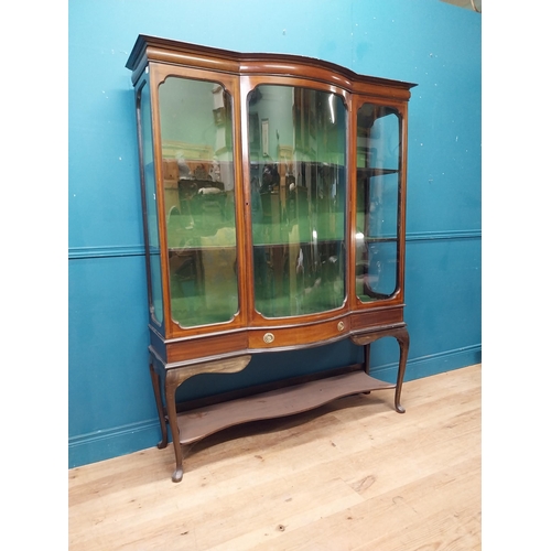 65 - Edwardian mahogany glazed display cabinet with single drawer in frieze raised on cabriole legs. {177... 