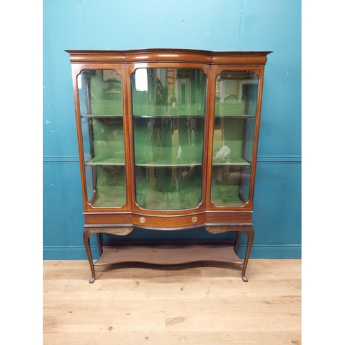 65 - Edwardian mahogany glazed display cabinet with single drawer in frieze raised on cabriole legs. {177... 