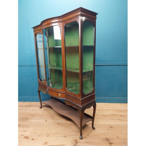 65 - Edwardian mahogany glazed display cabinet with single drawer in frieze raised on cabriole legs. {177... 