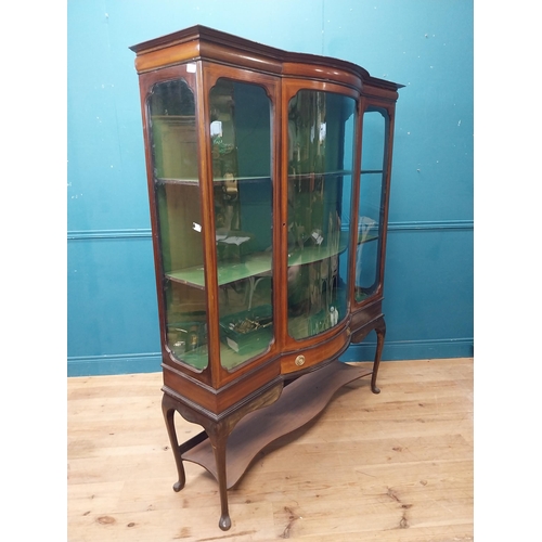 65 - Edwardian mahogany glazed display cabinet with single drawer in frieze raised on cabriole legs. {177... 