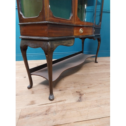 65 - Edwardian mahogany glazed display cabinet with single drawer in frieze raised on cabriole legs. {177... 