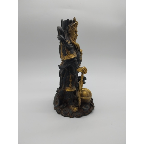 70 - Gilded bronze Chinese Emperor figure with Tiger. {33 cm H x 20 cm W x 17 cm D}.