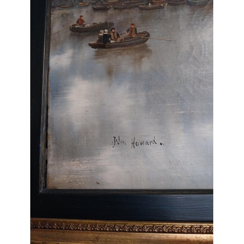 72 - Framed oil on canvas - Dutch boating Scene. Wm Howard{106 cm H x157 cm W}.