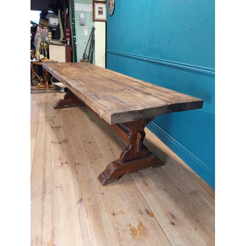 80 - Good quality early 20th C. oak refectory table on single carved stretcher. {79 cm H x 282 cm W x 87 ... 