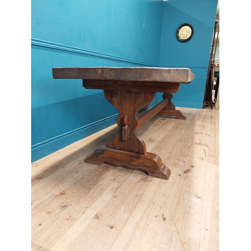 80 - Good quality early 20th C. oak refectory table on single carved stretcher. {79 cm H x 282 cm W x 87 ... 