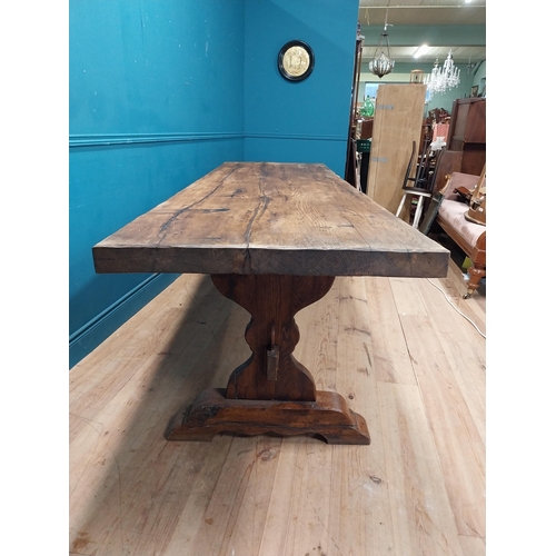 80 - Good quality early 20th C. oak refectory table on single carved stretcher. {79 cm H x 282 cm W x 87 ... 