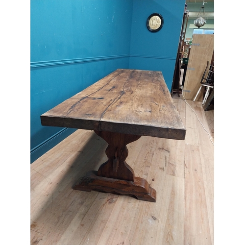 80 - Good quality early 20th C. oak refectory table on single carved stretcher. {79 cm H x 282 cm W x 87 ... 