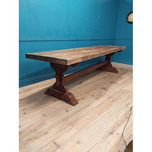 80 - Good quality early 20th C. oak refectory table on single carved stretcher. {79 cm H x 282 cm W x 87 ... 