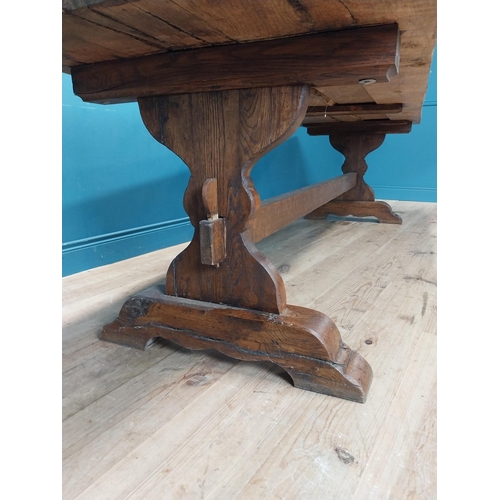 80 - Good quality early 20th C. oak refectory table on single carved stretcher. {79 cm H x 282 cm W x 87 ... 