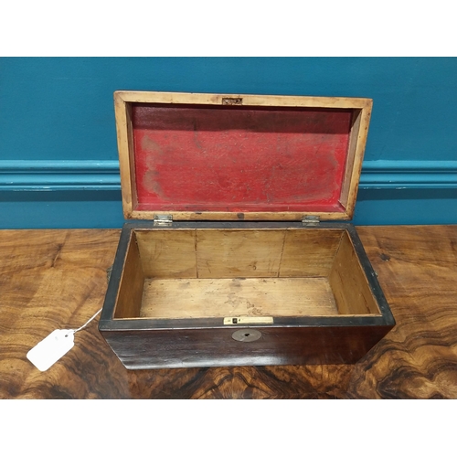 84 - 19th C. mahogany and satinwood tea caddy with lion's mask handles. {16 cm H x 31 cm W X 16 cm D}.