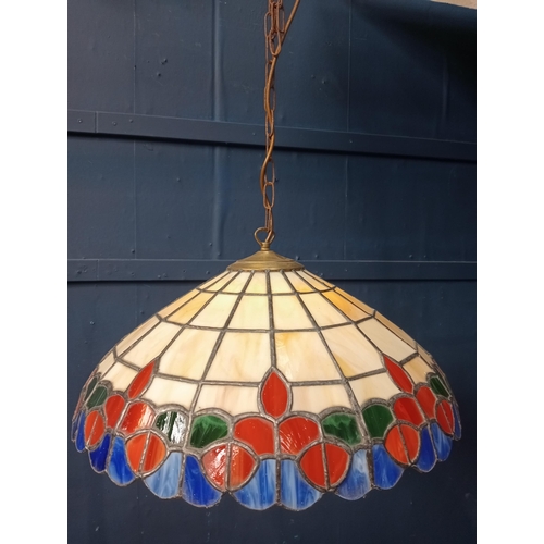 851 - Leaded stain glass light shade in the Tiffany style {H 28cm x Dia 50cm }. { not on site for viewing ... 