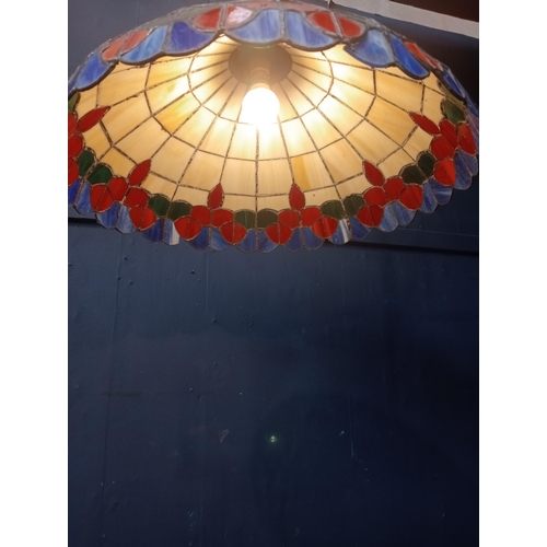 851 - Leaded stain glass light shade in the Tiffany style {H 28cm x Dia 50cm }. { not on site for viewing ... 