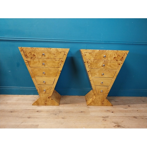 853 - Pair of Birdseye maple bedside cabinets with five drawers in the Art Deco style {85 cm H x 70 cm W x... 