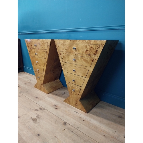 853 - Pair of Birdseye maple bedside cabinets with five drawers in the Art Deco style {85 cm H x 70 cm W x... 