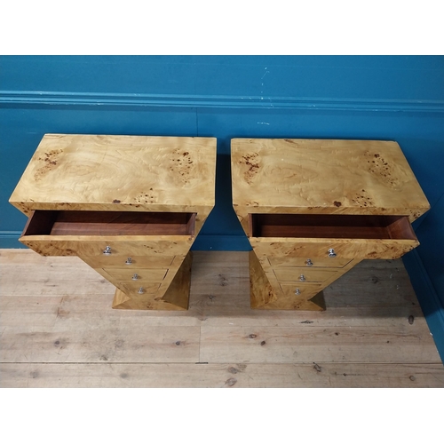 853 - Pair of Birdseye maple bedside cabinets with five drawers in the Art Deco style {85 cm H x 70 cm W x... 