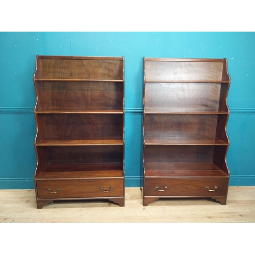 86 - Pair of mahogany open tiered waterfall bookcases with one long drawer in the Georgian style. {158 cm... 