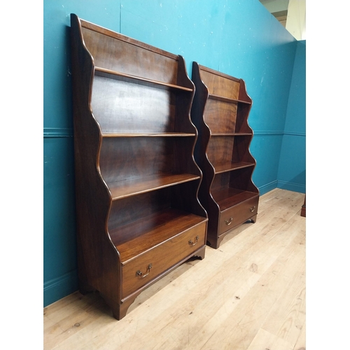 86 - Pair of mahogany open tiered waterfall bookcases with one long drawer in the Georgian style. {158 cm... 