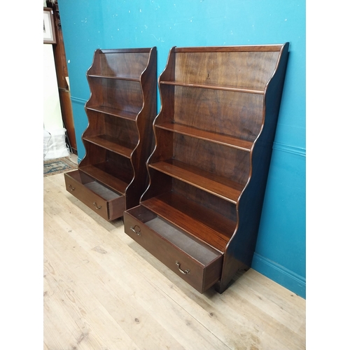 86 - Pair of mahogany open tiered waterfall bookcases with one long drawer in the Georgian style. {158 cm... 