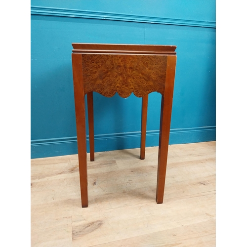 860 - Burr walnut lamp table with single drawer in frieze raised on tapered legs. {75 cm H x 51 cm W x 41 ... 