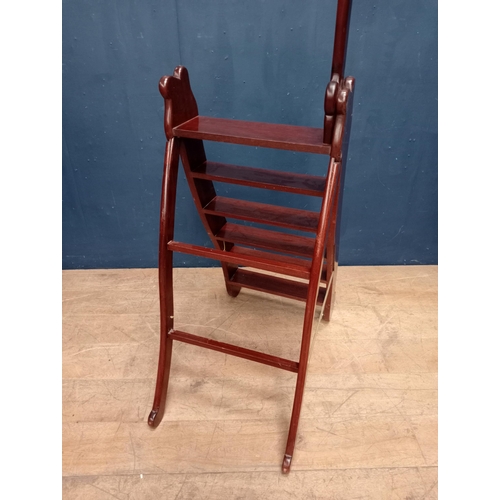 863 - Victorian mahogany folding library steps {H 110cm x W 50cm x D 90cm}. { not on site for viewing }.