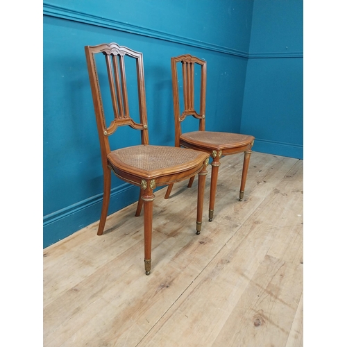 864 - Pair of exceptional quality French Edwardian satinwood side chairs {90 cm H x 42 cm W x 40 cm D}.