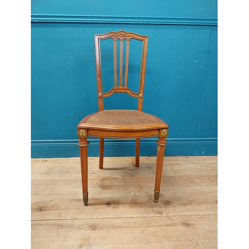 864 - Pair of exceptional quality French Edwardian satinwood side chairs {90 cm H x 42 cm W x 40 cm D}.