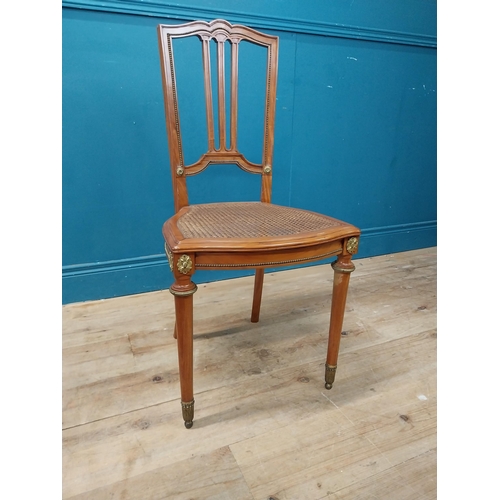 864 - Pair of exceptional quality French Edwardian satinwood side chairs {90 cm H x 42 cm W x 40 cm D}.