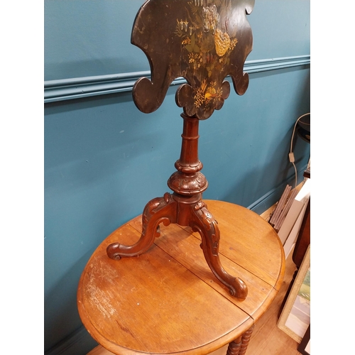 87 - 19th C. mahogany and brass pole screen with painted lacquered shield {144 cm H x 42 cm W}.