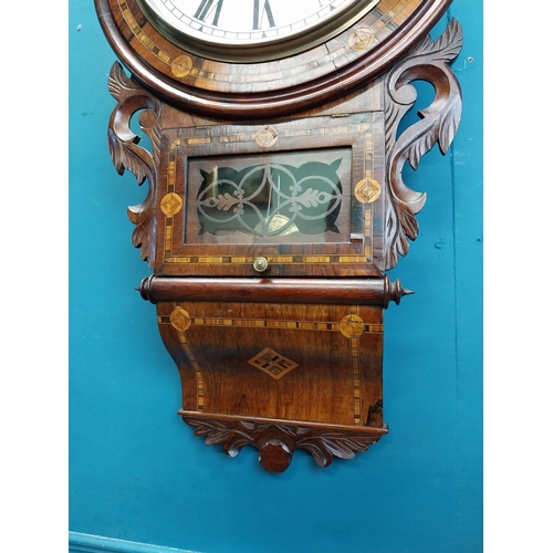 870 - Victorian rosewood drop dial wall clock {80 cm H x 42 cm W x 35 cm D].