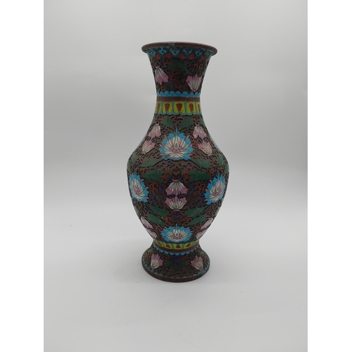 881 - Oriental cloisonne vase .{37 cm H x 13 cm Dia.}.