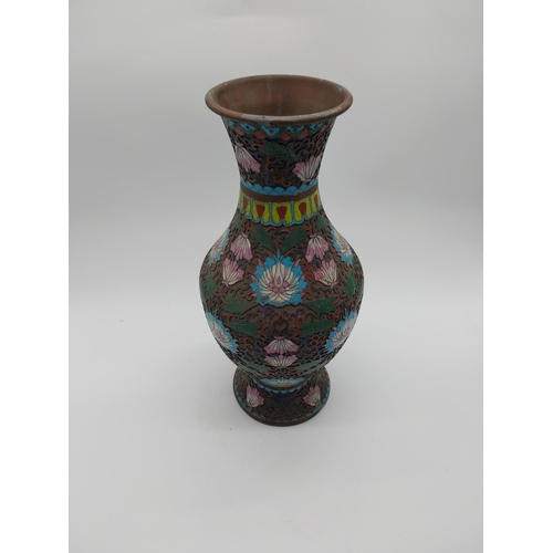 881 - Oriental cloisonne vase .{37 cm H x 13 cm Dia.}.