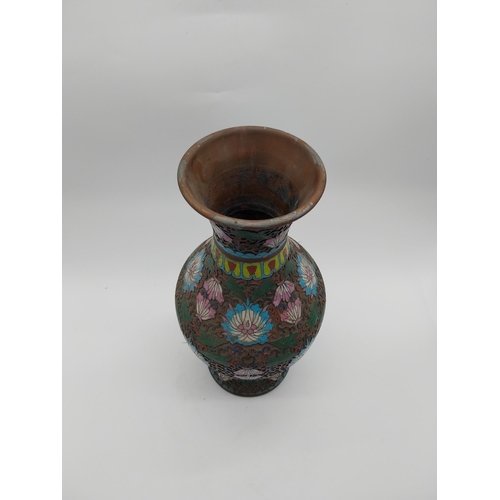 881 - Oriental cloisonne vase .{37 cm H x 13 cm Dia.}.