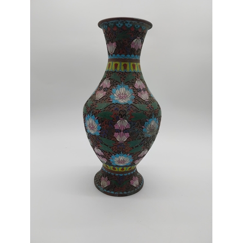 881 - Oriental cloisonne vase .{37 cm H x 13 cm Dia.}.