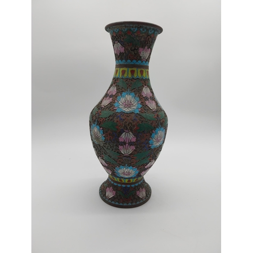 881 - Oriental cloisonne vase .{37 cm H x 13 cm Dia.}.