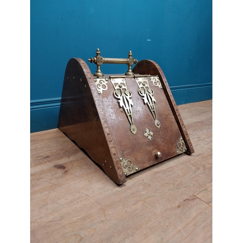 884 - 19th C. mahogany coal bucket with brass mounts and handle. {34 cm H x 33 cm W x 55 cm D}.