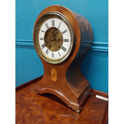 887 - Edwardian mahogany mantle clock. {44 cm H x 22 cm W x 21 cm D}.