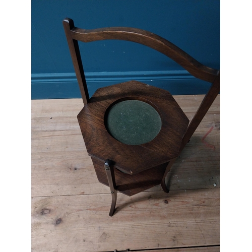 890 - Edwardian mahogany two tiered folding cake stand {60 cm H x 33 cm W x 33 cm D}.