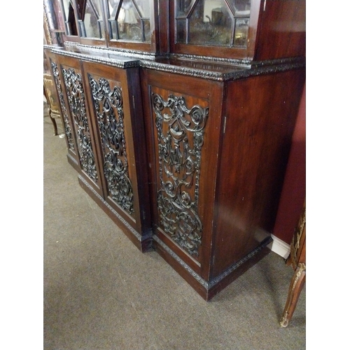 891 - Edwardian mahogany bookcase four astral glazed doors above four carved blind doors in the Adams styl... 