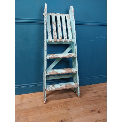 895 - Early 20th C. painted pine ladder {114 cm H x 50 cm W x 60 cm D}.